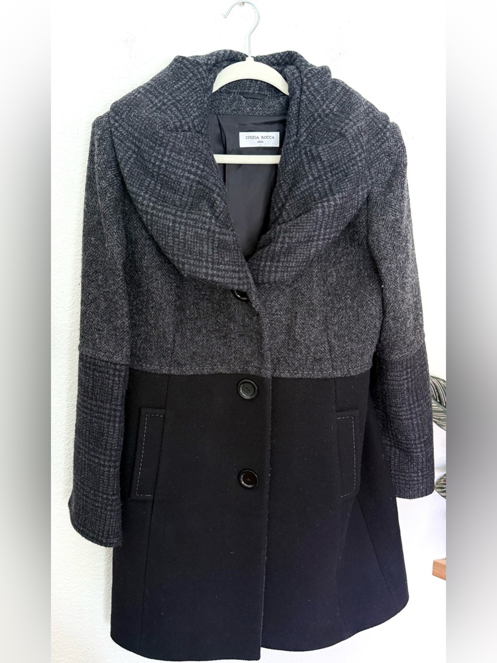 Cinzia Rocca Coat Wool Cashmere Envelope Collar Houndstooth Jacket Sz 10